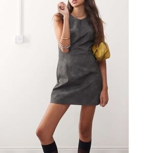 Collusion Asos Faux Leather Mini Dress Grey Washed Sleeveless Shift US 6 Party